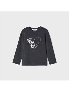 Size 7 Girls Mayoral Dark Gray Long Sleeve Tee with Heart Motif